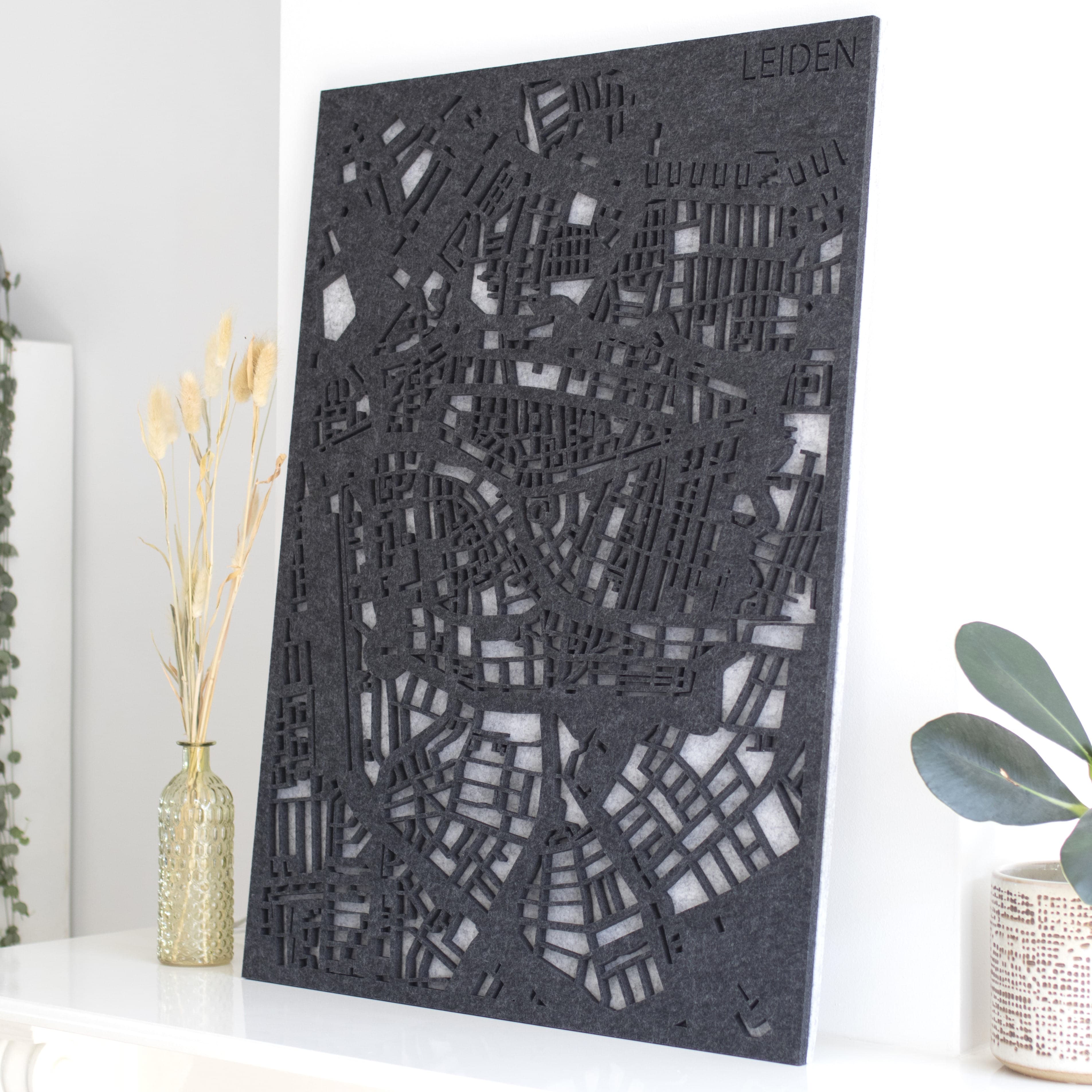 EASYfelt City Map Leiden | Dik PET-vilt wandpaneel | Zelfklevend